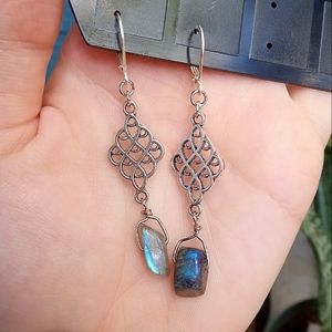 Handmade Labradorite Dangly Leverback Earrings